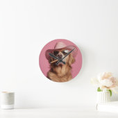 Cowboy Dog Wall Clock with Hat and Sunglasses - Hu ラウンド壁時計 (ホーム)