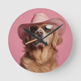 Cowboy Dog Wall Clock with Hat and Sunglasses - Hu ラウンド壁時計