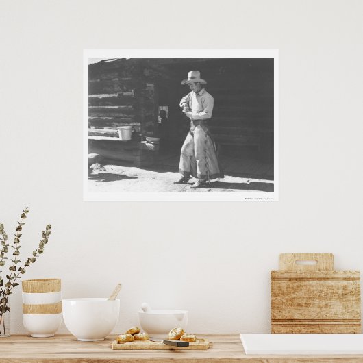 Cowboy eating from a Peter Pan peanutbutter can. ポスター (キッチン)