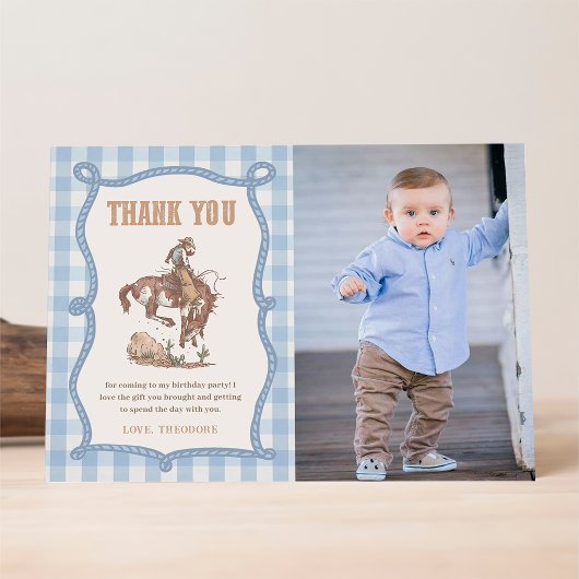 Cowboy First Rodeo Birthday Photo Thank You Card