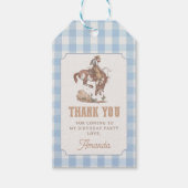 Cowboy First Rodeo Gingham Birthday ギフトタグ (正面)