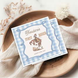 Cowboy First Rodeo Gingham Birthday Napkins スタンダードカクテルナプキン