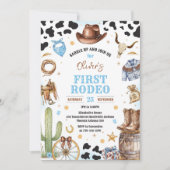 Cowboy First Rodeo Wild West 1st Birthday 招待状 (正面)