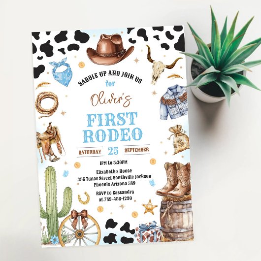 Cowboy First Rodeo Wild West 1st Birthday 招待状