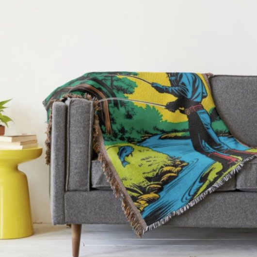 Cowboy Fisherman on River Bank  スローブランケット