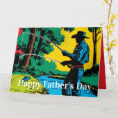 Cowboy Fisherman on Riverbank カード (黄色い花)