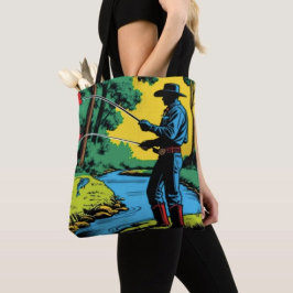 Cowboy Fisherman on Riverbank トートバッグ