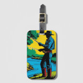 Cowboy Fisherman on Riverbank ラゲッジタグ (正面縦)
