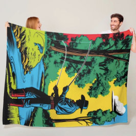 Cowboy Fisherman on Riverbank  Fleece Blanket フリースブランケット