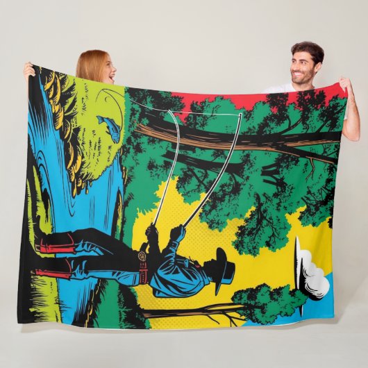 Cowboy Fisherman on Riverbank  Fleece Blanket フリースブランケット (インサイチュ)