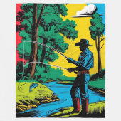 Cowboy Fisherman on Riverbank  Fleece Blanket フリースブランケット (正面)