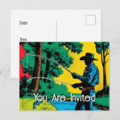 Cowboy Fisherman On Riverbank  Invitation Postcard インビテーションポストカード (正面/裏面)