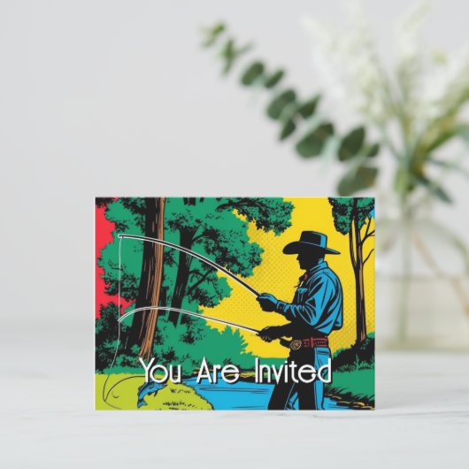 Cowboy Fisherman On Riverbank  Invitation Postcard インビテーションポストカード (スタンド正面)