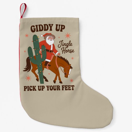 Cowboy Giddy Up Jingle Horse Pick Up Your Feet スモールクリスマスストッキング (正面)