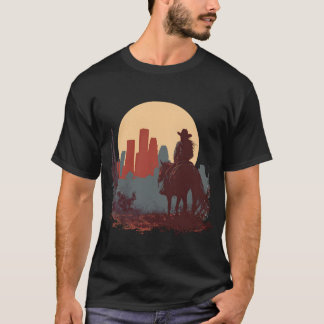 Cowboy Girl City Skyline Desert Moon Poster. Tシャツ