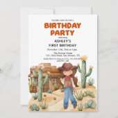 Cowboy Girl in Desert 1st Birthdayパーティー 招待状 (正面)