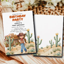 Cowboy Girl in Desert 1st Birthdayパーティー 招待状