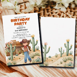 Cowboy Girl in Desert 2nd Birthdayパーティー 招待状