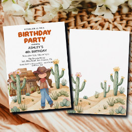 Cowboy Girl in Desert 4th Birthdayパーティー 招待状