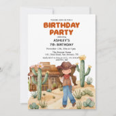 Cowboy Girl in Desert 7th Birthdayパーティー 招待状 (正面)