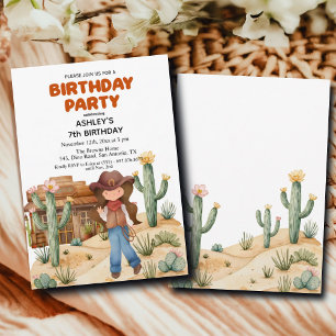 Cowboy Girl in Desert 7th Birthdayパーティー 招待状
