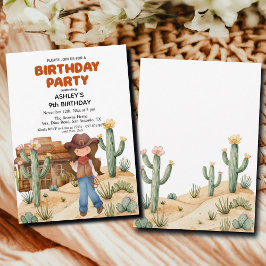 Cowboy Girl in Desert 9th Birthdayパーティー 招待状