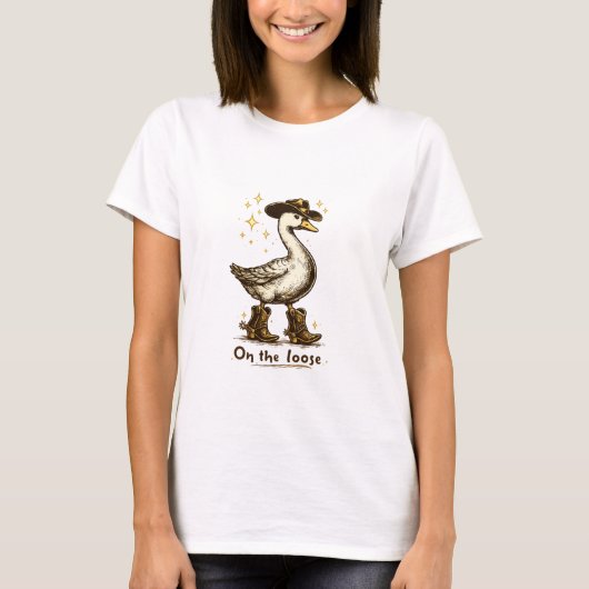 Cowboy Goose On the Loose Funny Western Art Tシャツ (正面)