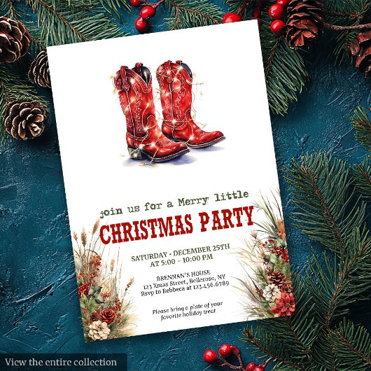 Cowboy Hat and Boots Christmas Party Invite 招待状