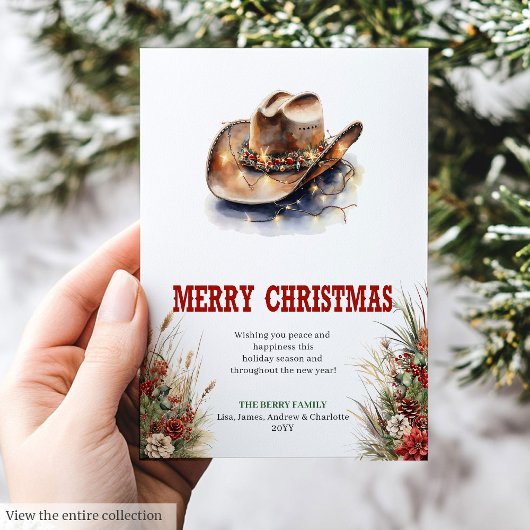 Cowboy hat Christmas greeting card editable シーズンカード