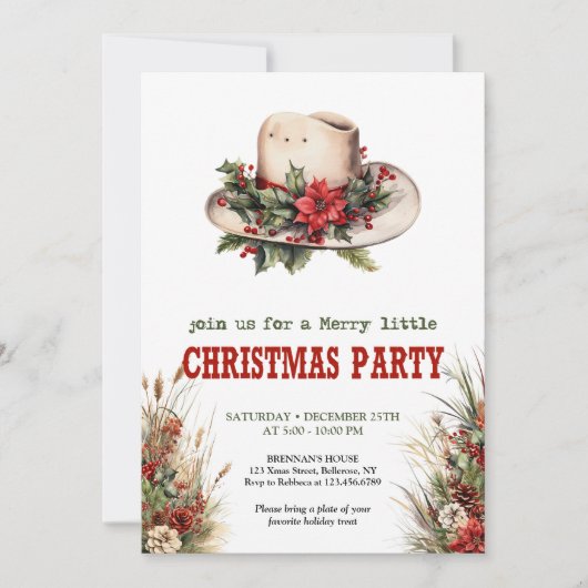 Cowboy hat Christmas party invite with bandana tie 招待状 (正面)