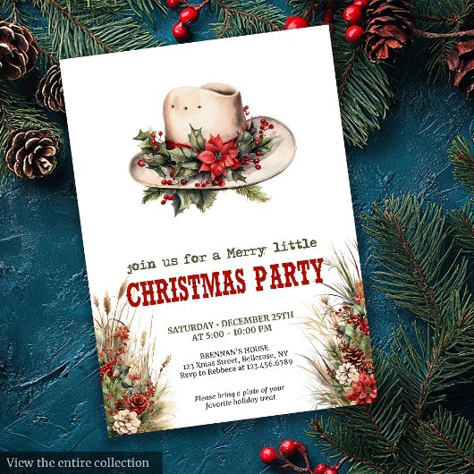 Cowboy hat Christmas party invite with bandana tie 招待状