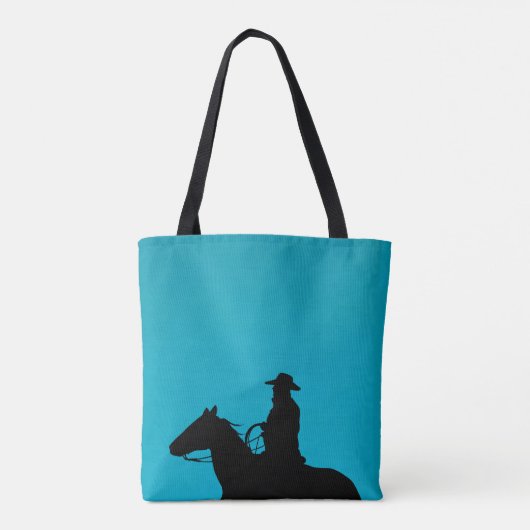 Cowboy & Horse Silhouette on Turquoise トートバッグ (裏面)