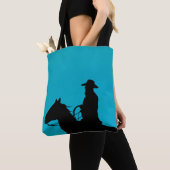Cowboy & Horse Silhouette on Turquoise トートバッグ (クローズアップ)
