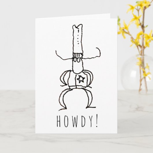 Cowboy Howdy Cartoon Drawing Doodle Greeting Card カード (黄色い花)
