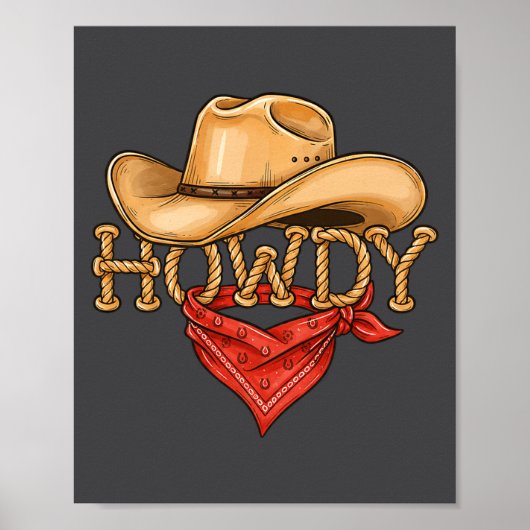 Cowboy Howdy Rope Hat Bandana Western Rodeo Design ポスター (正面)