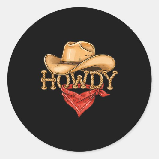 Cowboy Howdy Rope Hat Bandana Western Rodeo Design ラウンドシール (正面)