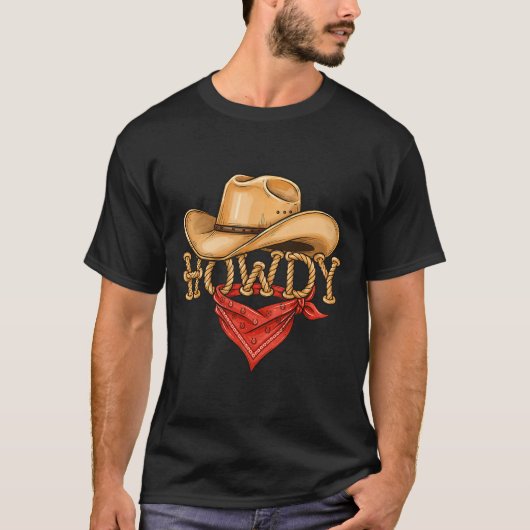 Cowboy Howdy Rope Hat Bandana Western Rodeo Design Tシャツ (正面)