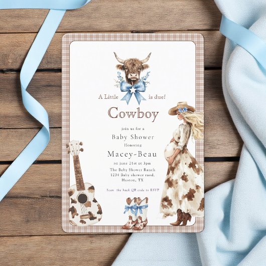  Cowboy is due Baby Shower Qr code invite  招待状