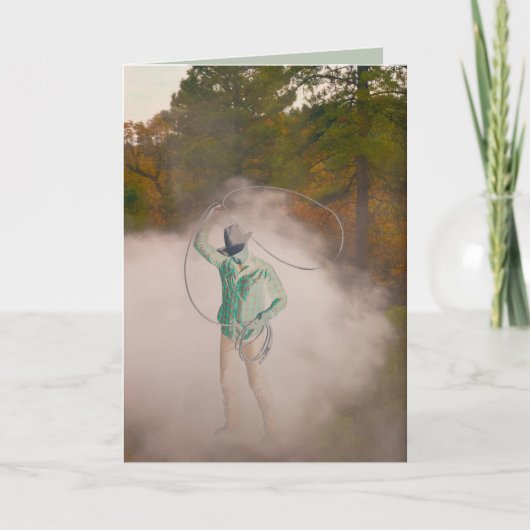 Cowboy man roping stirring up dust out west カード (正面)