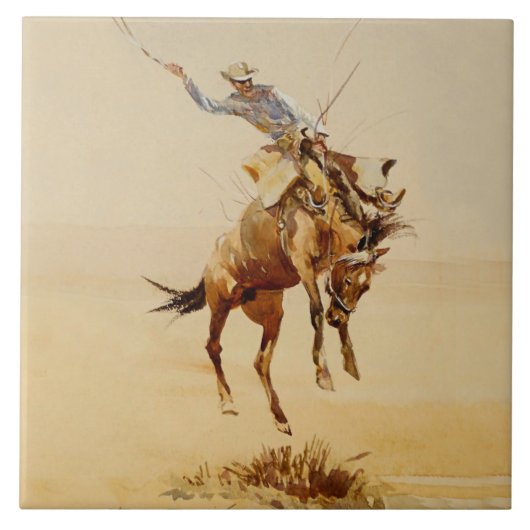 Cowboy on a Bucking Horse #2 by Edward Borein タイル (正面)
