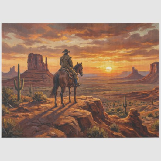 Cowboy Painted Desert Western Decoupage 薄葉紙 (正面)