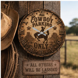 Cowboy Parking Only Rustic Western Rodeo Decor ラージ壁時計