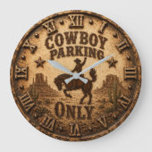 Cowboy Parking Only Rustic Western Rodeo Decor ラージ壁時計 (正面)