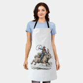 Cowboy Riding Easter Bunny Western Howdy Easter Fu エプロン (着用した状態)