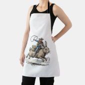 Cowboy Riding Easter Bunny Western Howdy Easter Fu エプロン (インサイチュ)