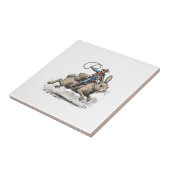 Cowboy Riding Easter Bunny Western Howdy Easter Fu タイル (側面)