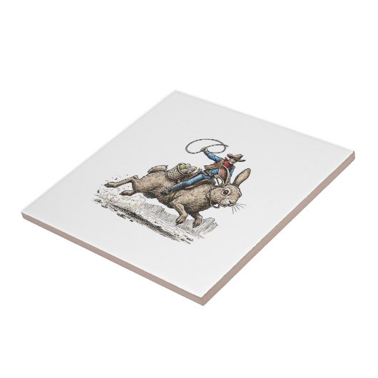 Cowboy Riding Easter Bunny Western Howdy Easter Fu タイル (側面)