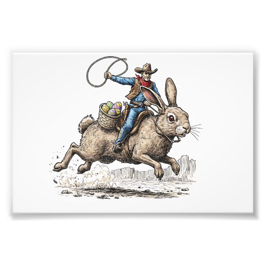 Cowboy Riding Easter Bunny Western Howdy Easter Fu フォトプリント (正面)