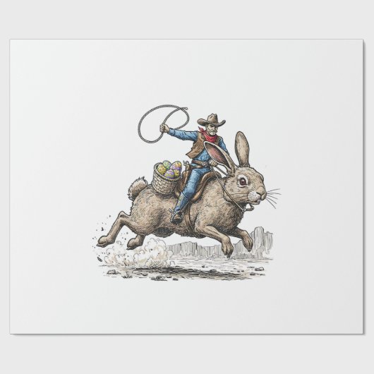 Cowboy Riding Easter Bunny Western Howdy Easter Fu ラッピングペーパー (フラット)