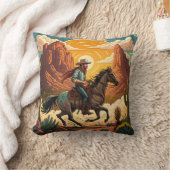 Cowboy Riding Horse at Sunset クッション (ブランケット)
